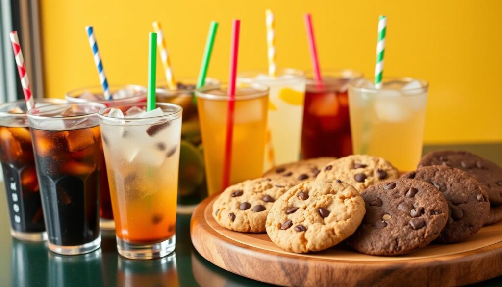 Subway cookies and drinks